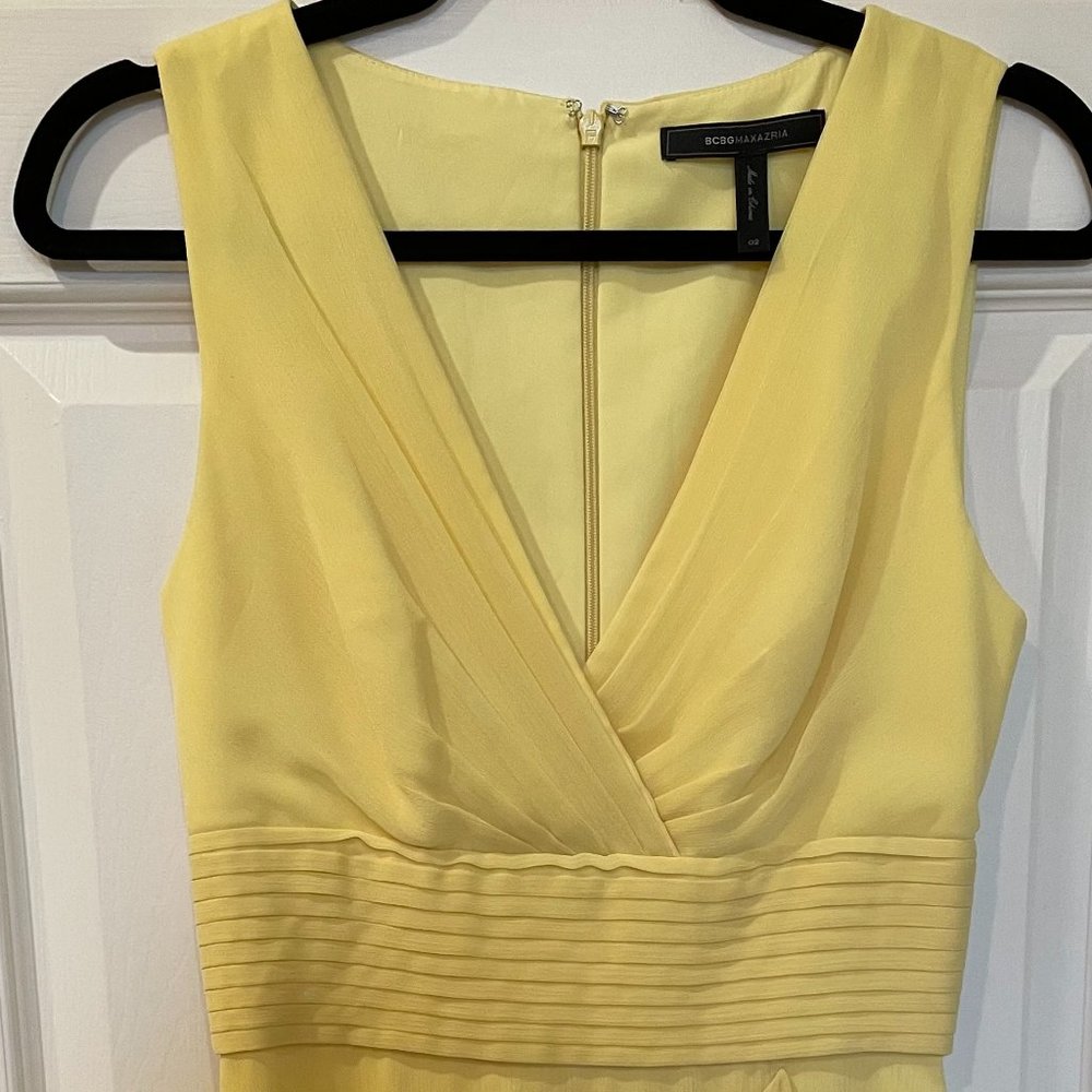 BCBGMAXAZRIA Cocktail Wrap Front Ruffled Hem Dress in Yellow (02)